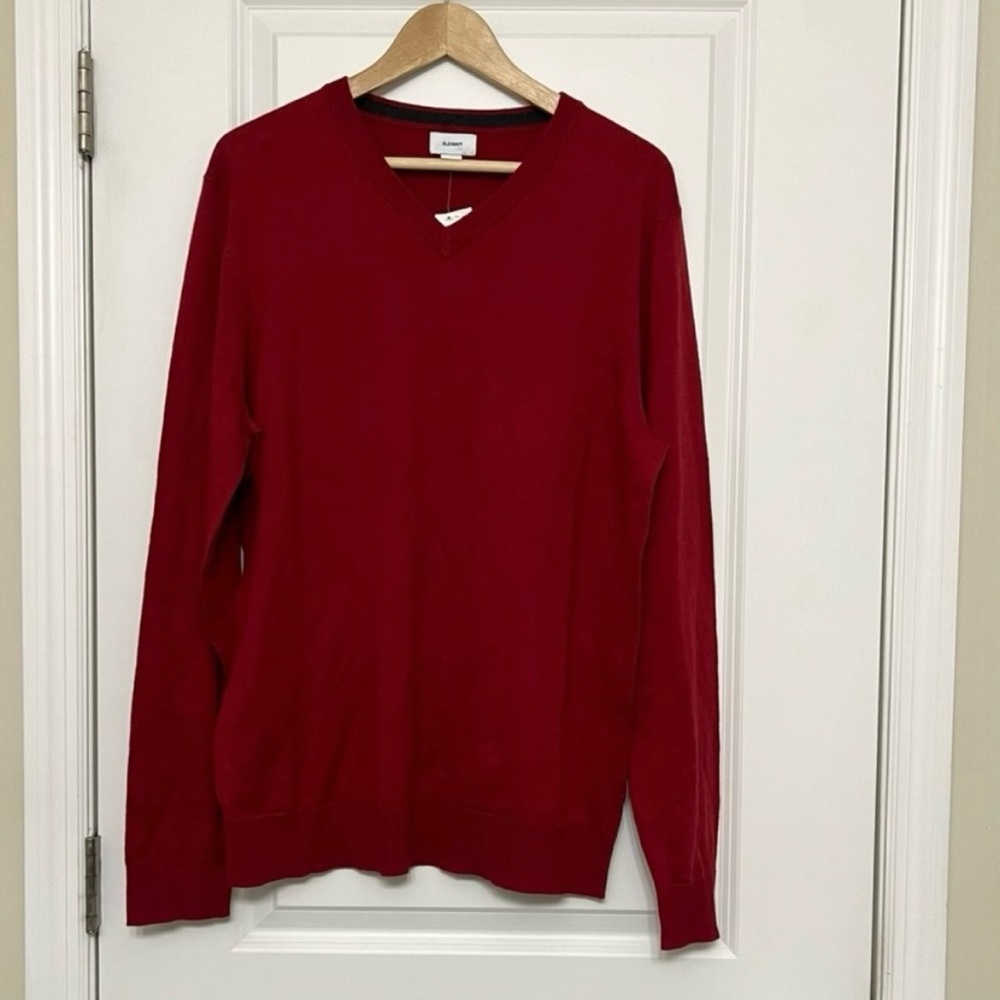 Red Oversized Lightweight V-Neck Sweater